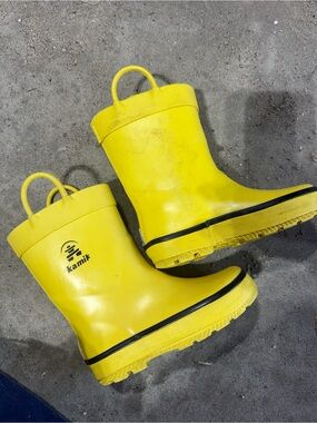 Kamik Kids Yellow Waterproof Rain Boots with Pull Handles